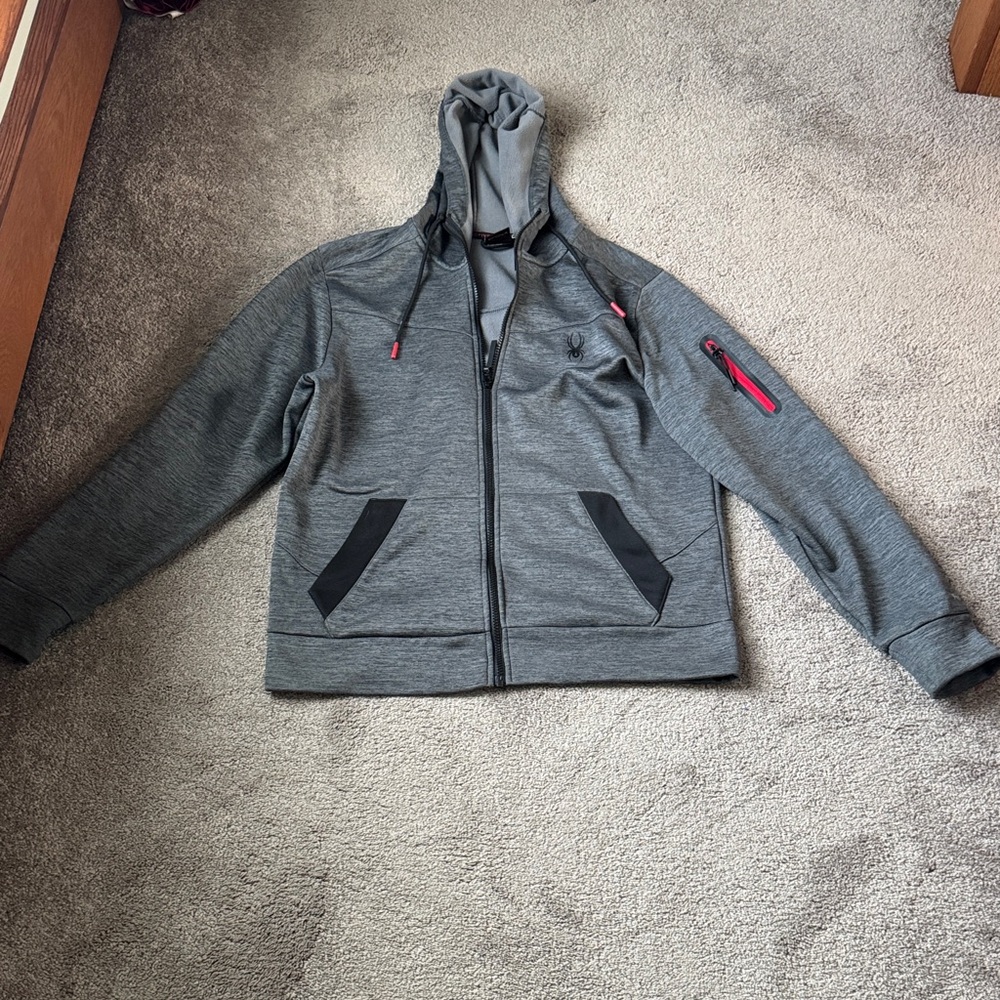 Spyder Active Prow B Marbled Gray Full Zip Fleece Lined Hoodie SIZE M